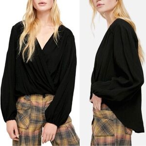 Free People Black Long Sleeve Wrap Top